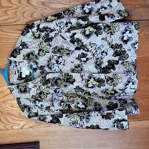 Christopher & Banks tan, green and black floral design lightweight jacket